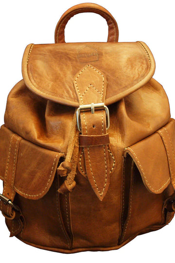 Small Leather Rucksack - Tan Berber Leather